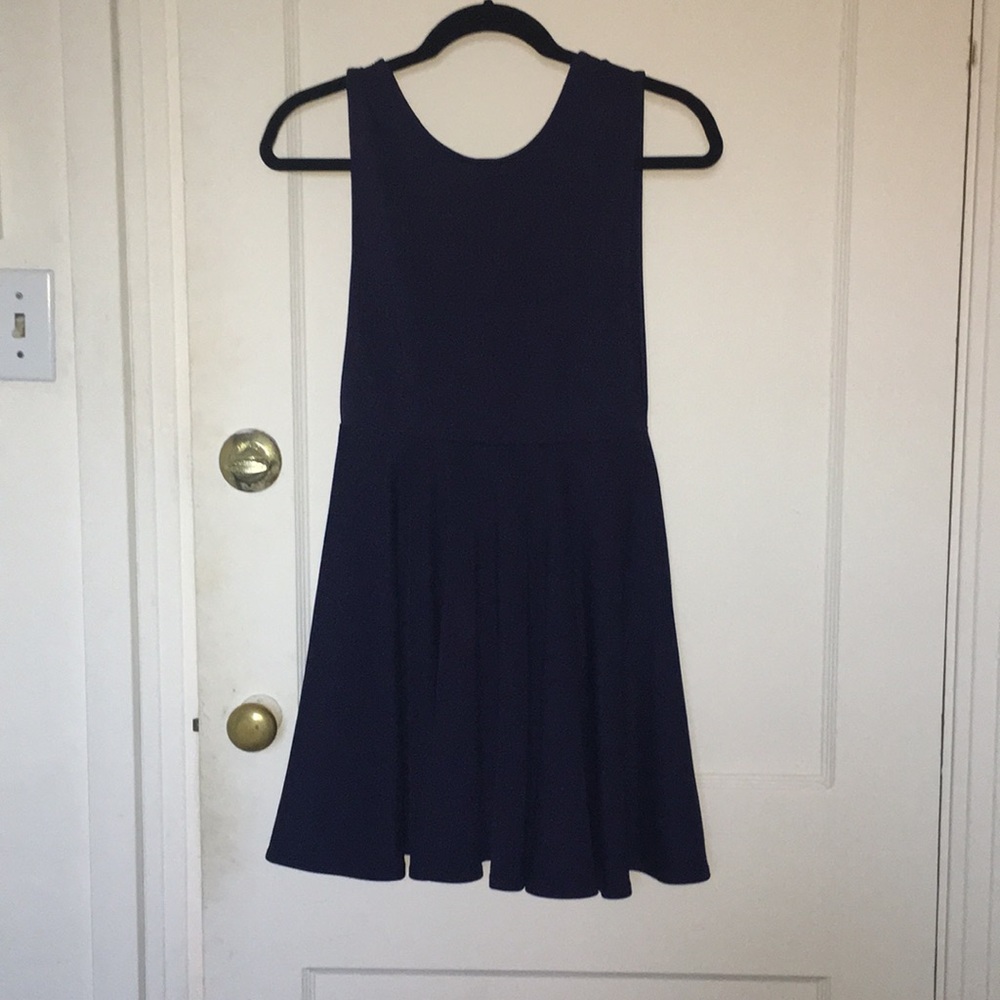 Navy dress with open back and sides